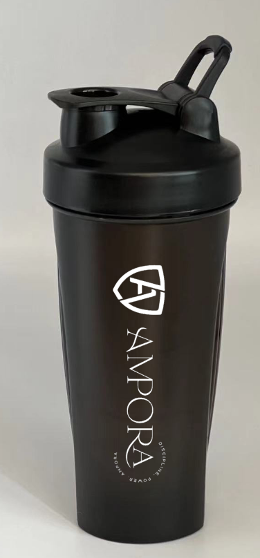 Ampora 600ml Premium Shaker Zwart – met Shakerbal