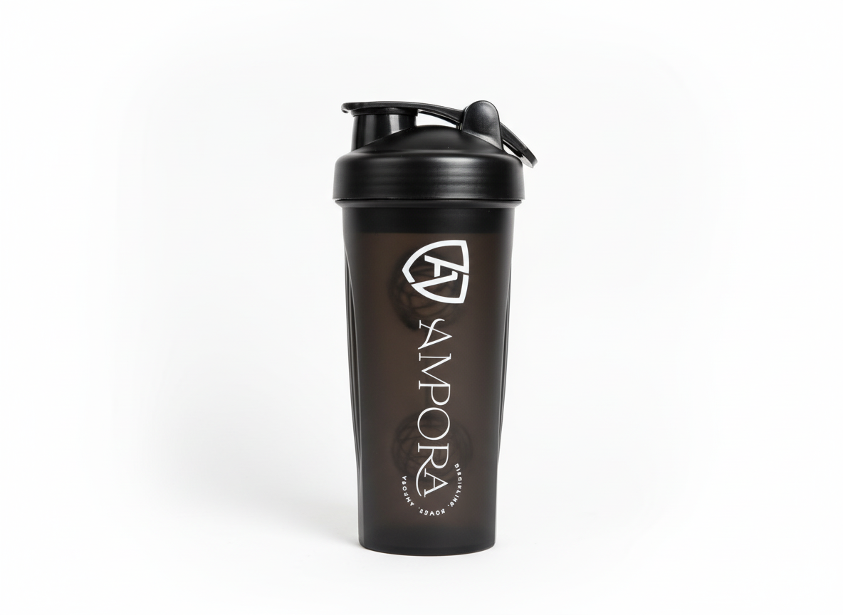 Ampora 600ml Premium Shaker Zwart – met Shakerbal